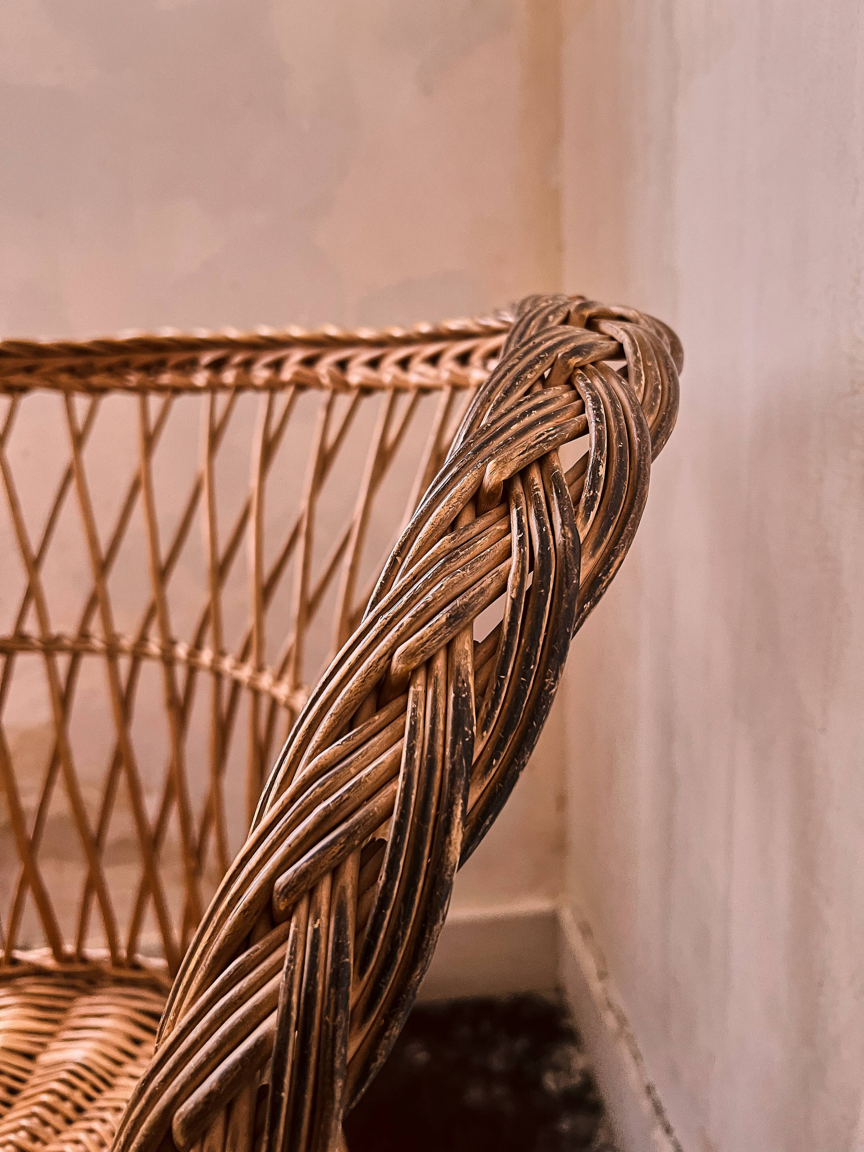 Old Emmanuelle Style Rattan Armchair Late 19th Century