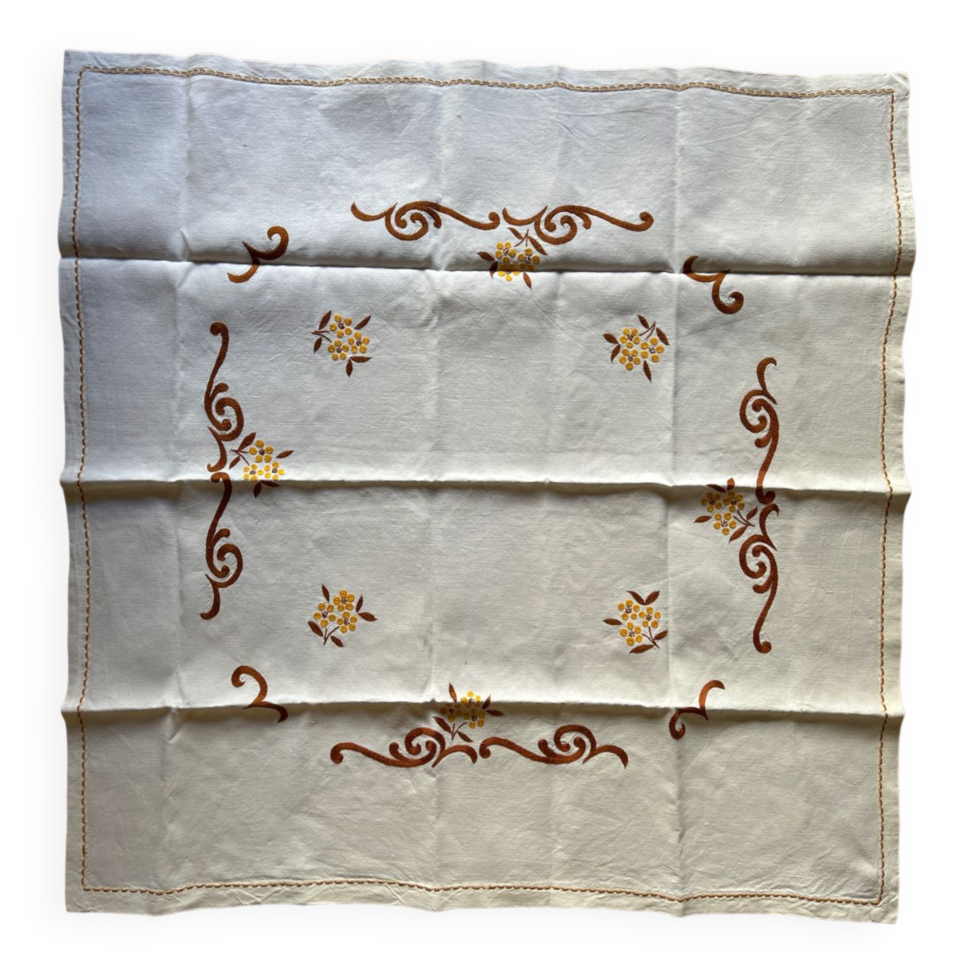Vintage hand-embroidered square tablecloth