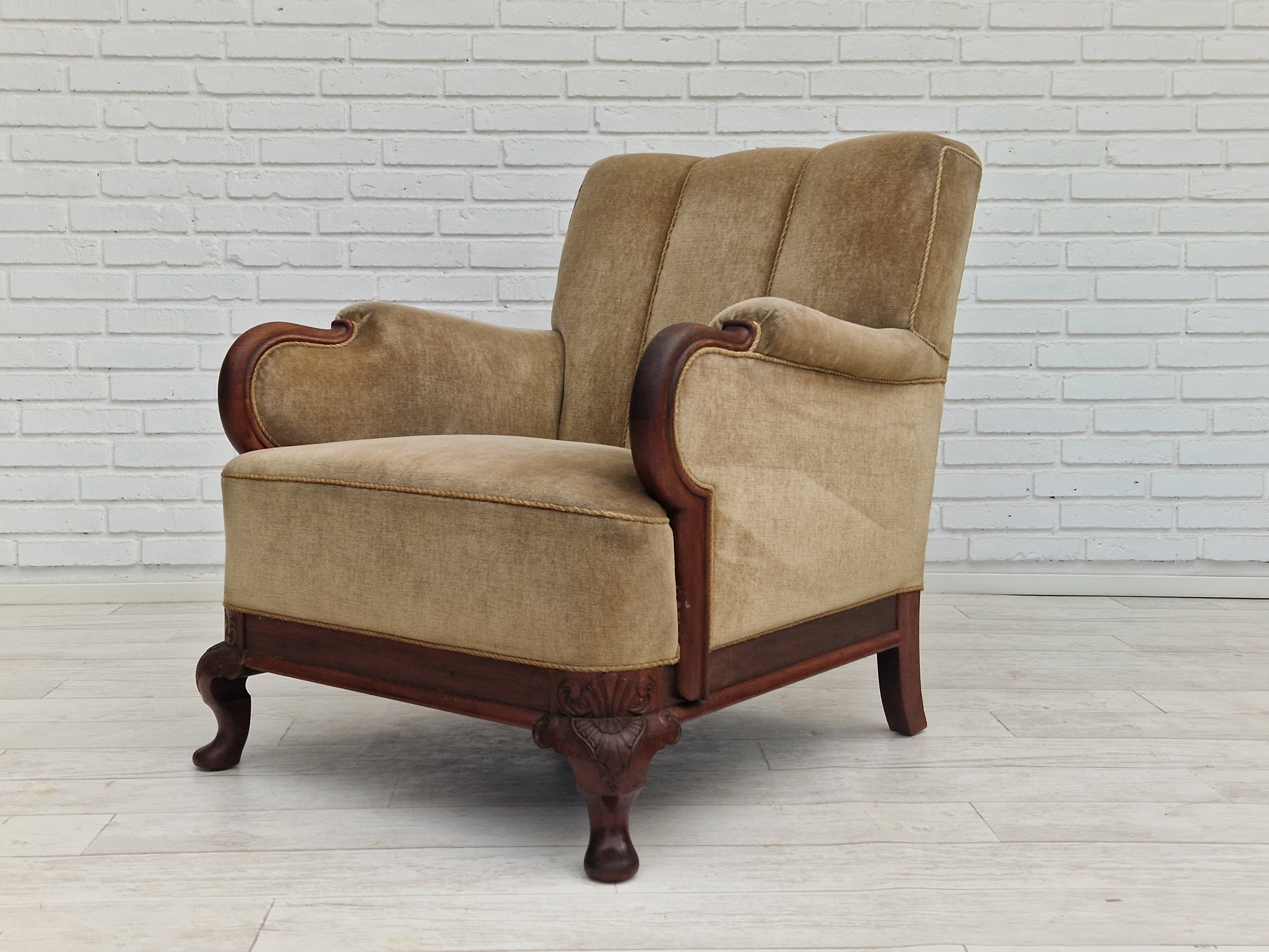 1950s, Danish design, set of armchairs, teak wood, velour, original condition.