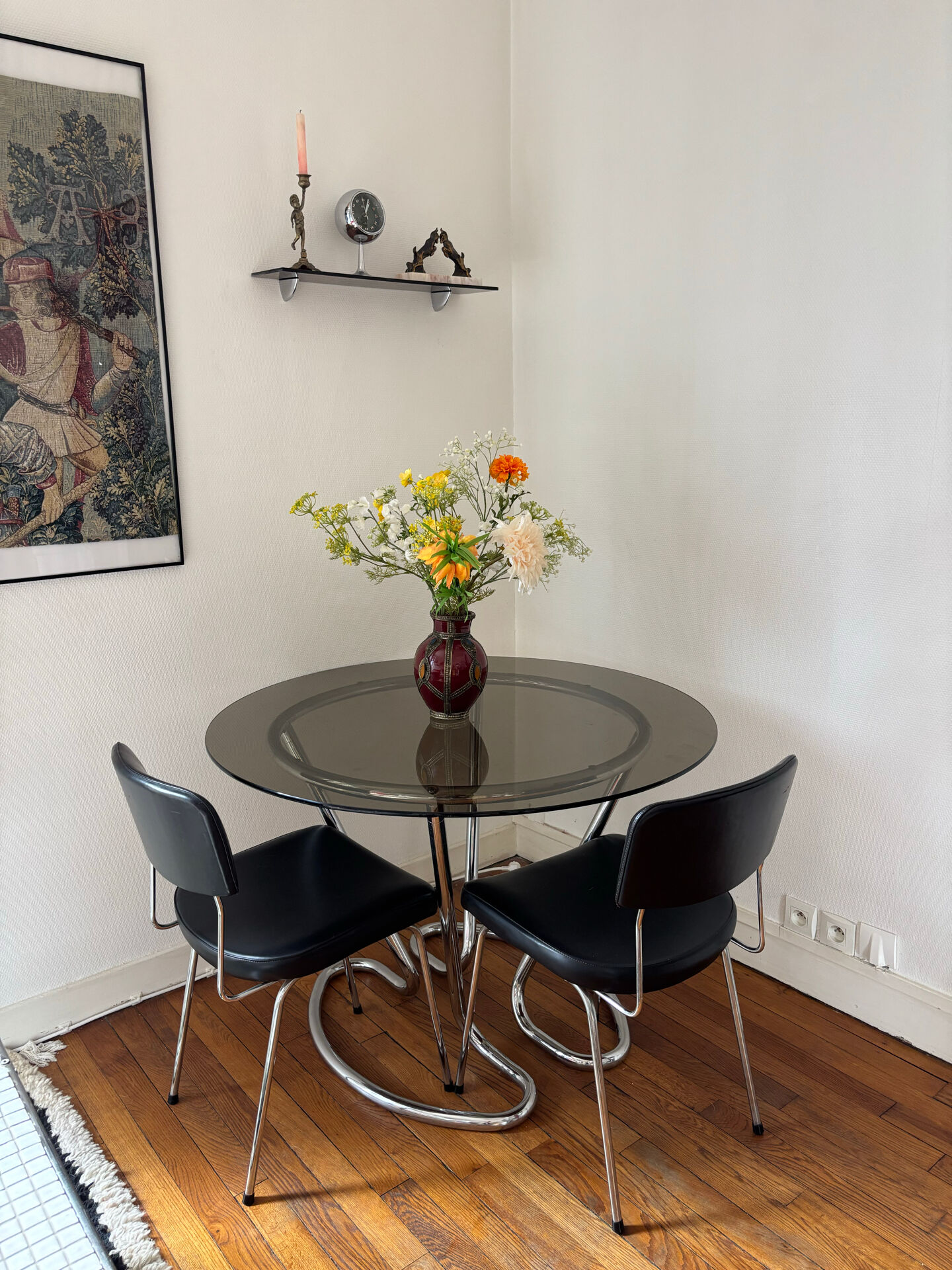 Glass and chrome table 70s Space Age