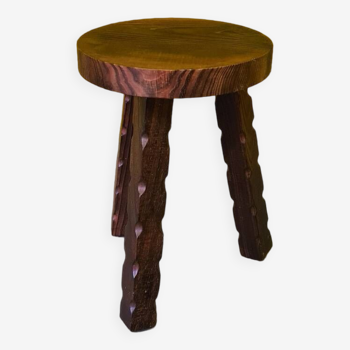 French Wooden Tripod Stool From The 1970s