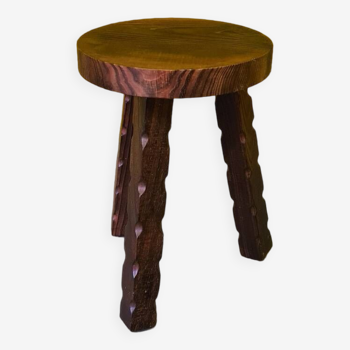 Tabouret Tripode Français En Bois Des Années 1970