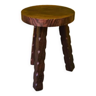 French Wooden Tripod Stool From The 1970s