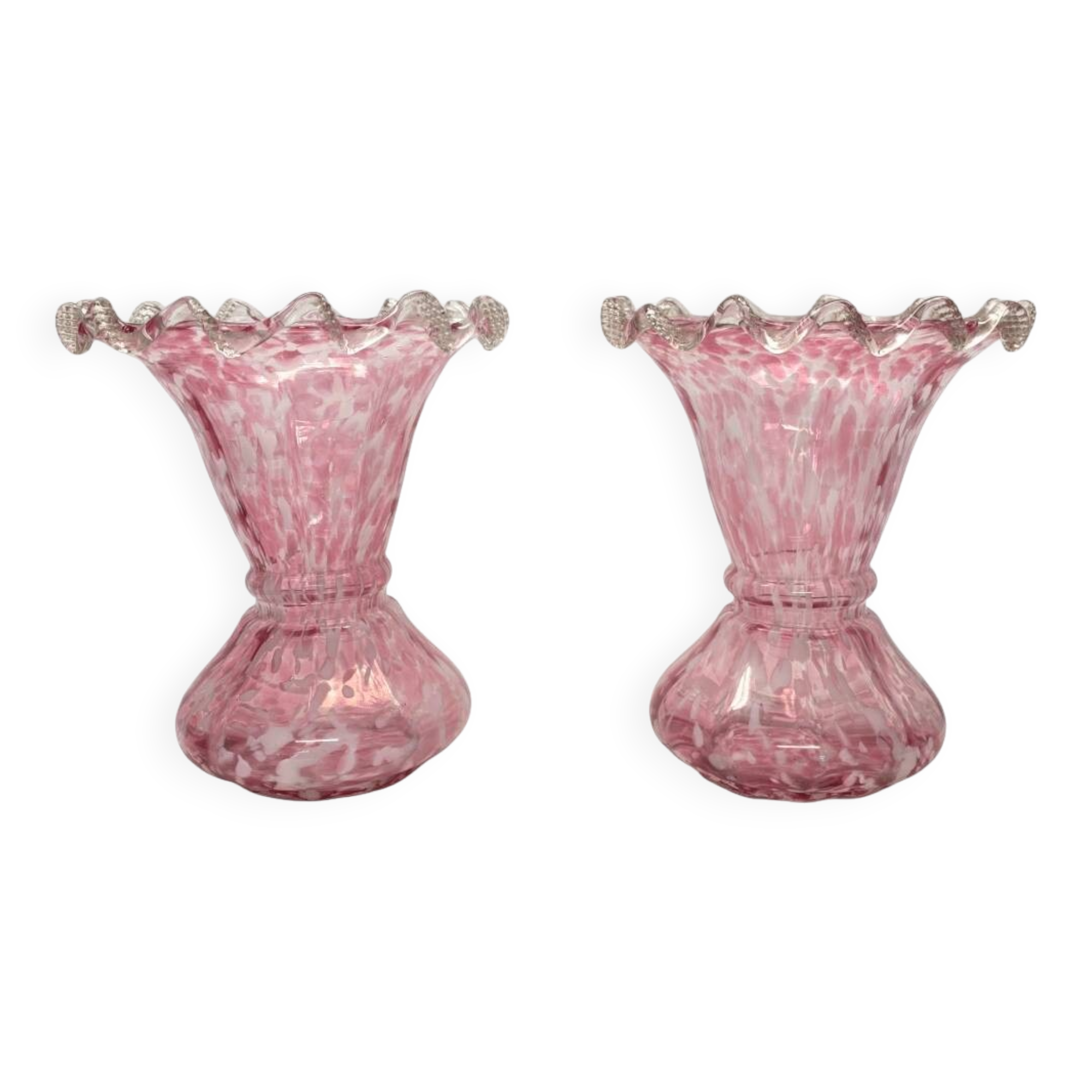 Set Of 2 Pink Art Nouveau Clichy Vases, early 1900s