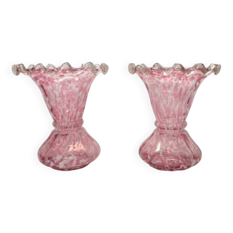 Set Of 2 Pink Art Nouveau Clichy Vases, early 1900s