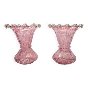 Ensemble de 2 vases Clichy Art Nouveau roses, début des années 1900.