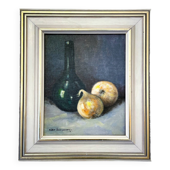 Old painting - Still life with bottle and onions