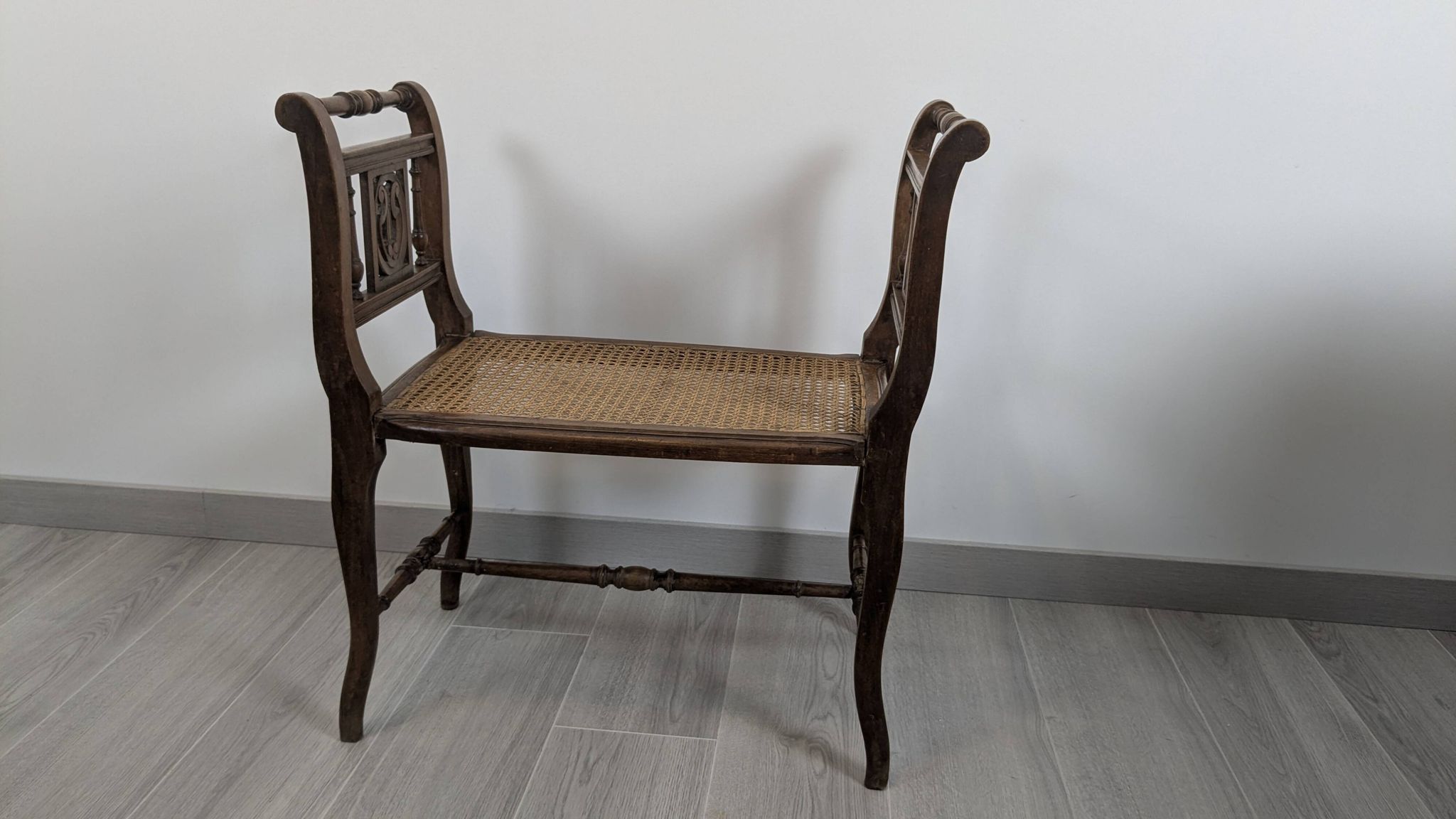 Napoleon III caned piano bench — bourgeois house spirit