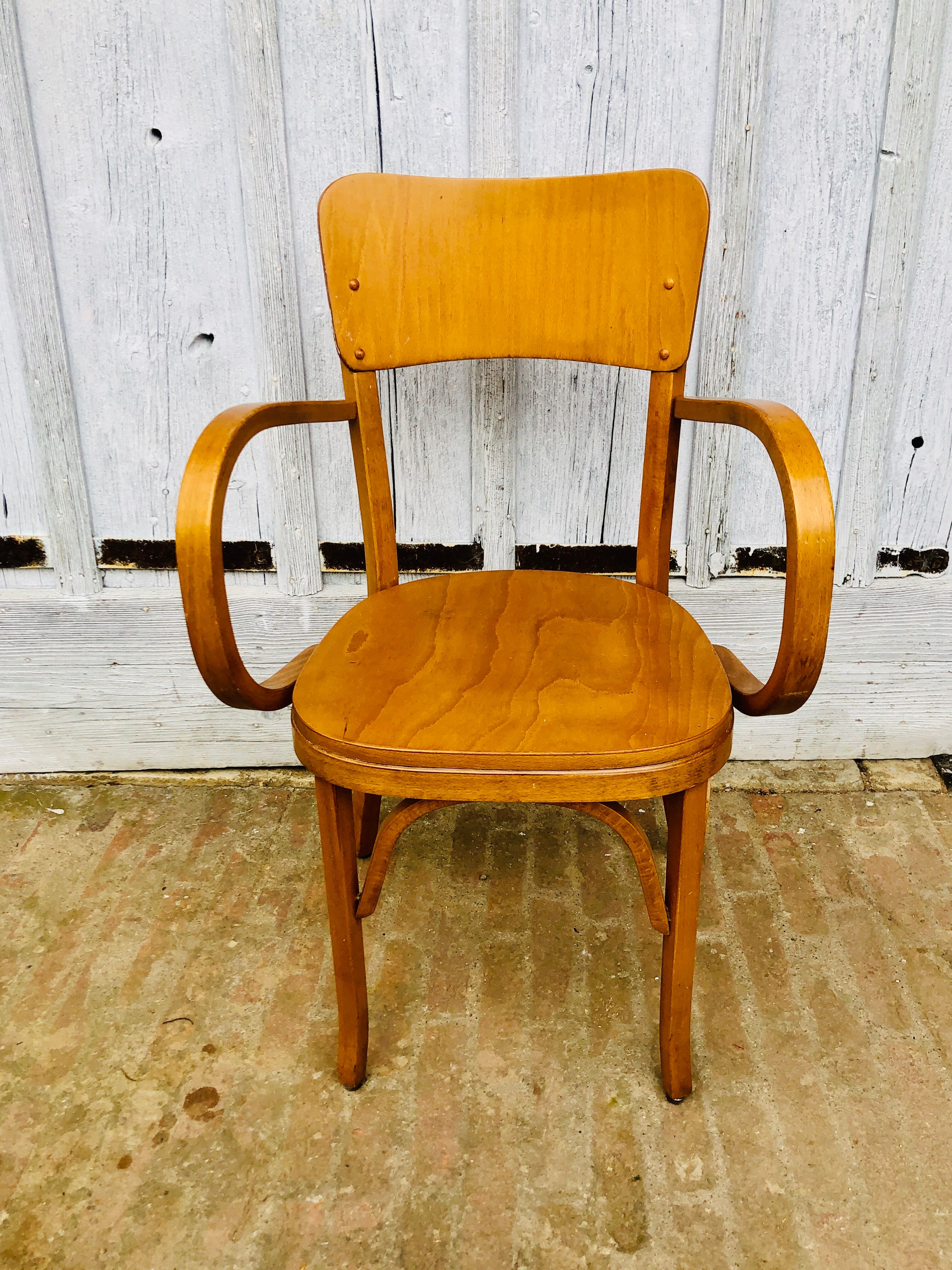 Baumann armchair curved wood armrests