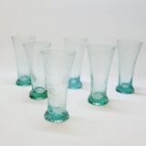 6 flared glasses in textured bubble blown blue glass pastis / orangeade / water