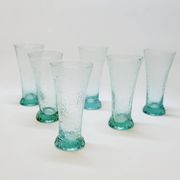 6 verres évasés en verre bleu soufflé bullé texturé pastis / orangeade / eau