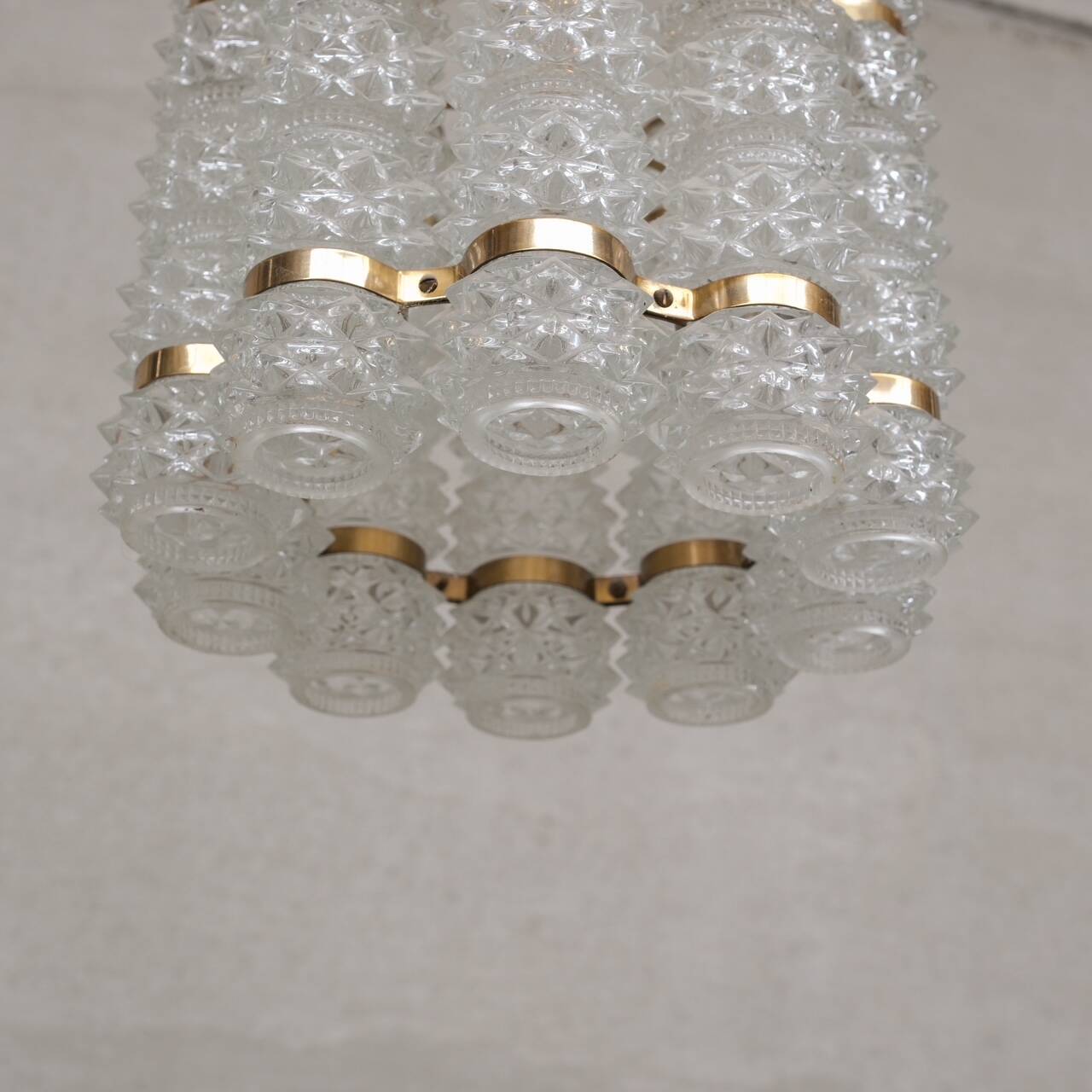 Swedish Mid-Century Brass and Glass Chandelier by Orrefors for Tyringe