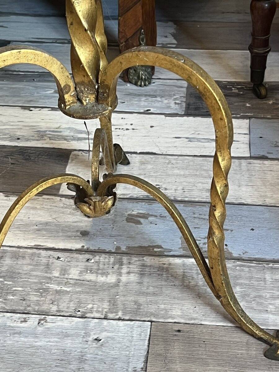 Pair of small side tables or end tables in gilded wrought iron, typical of the 1950s/1960s.