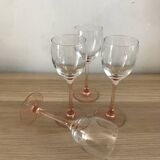 4 luminarc wine glasses with pink base