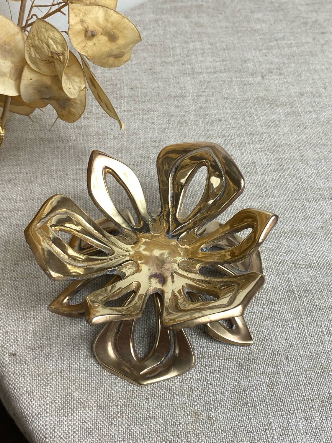 Solid brass water lily candle holder