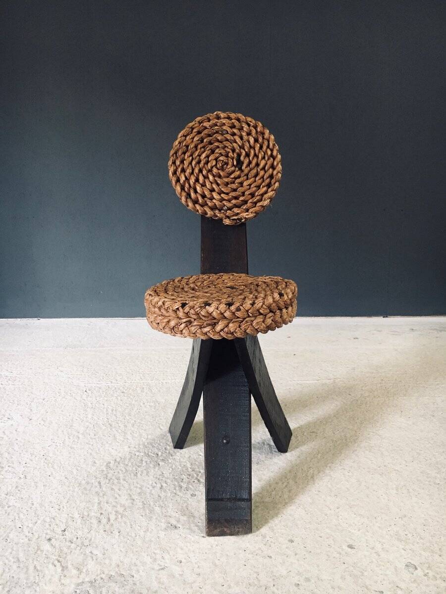 Mediterranean Tripod Side Chairs by Audoux Minet, France, 1950s, Set of 2