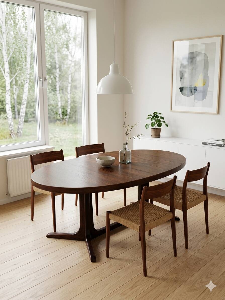 Extensible Baumann table in oak from the 1960s.