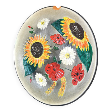 Vintage Hand-Painted Floral Clay Wall Plate - 1970s Yugoslavia