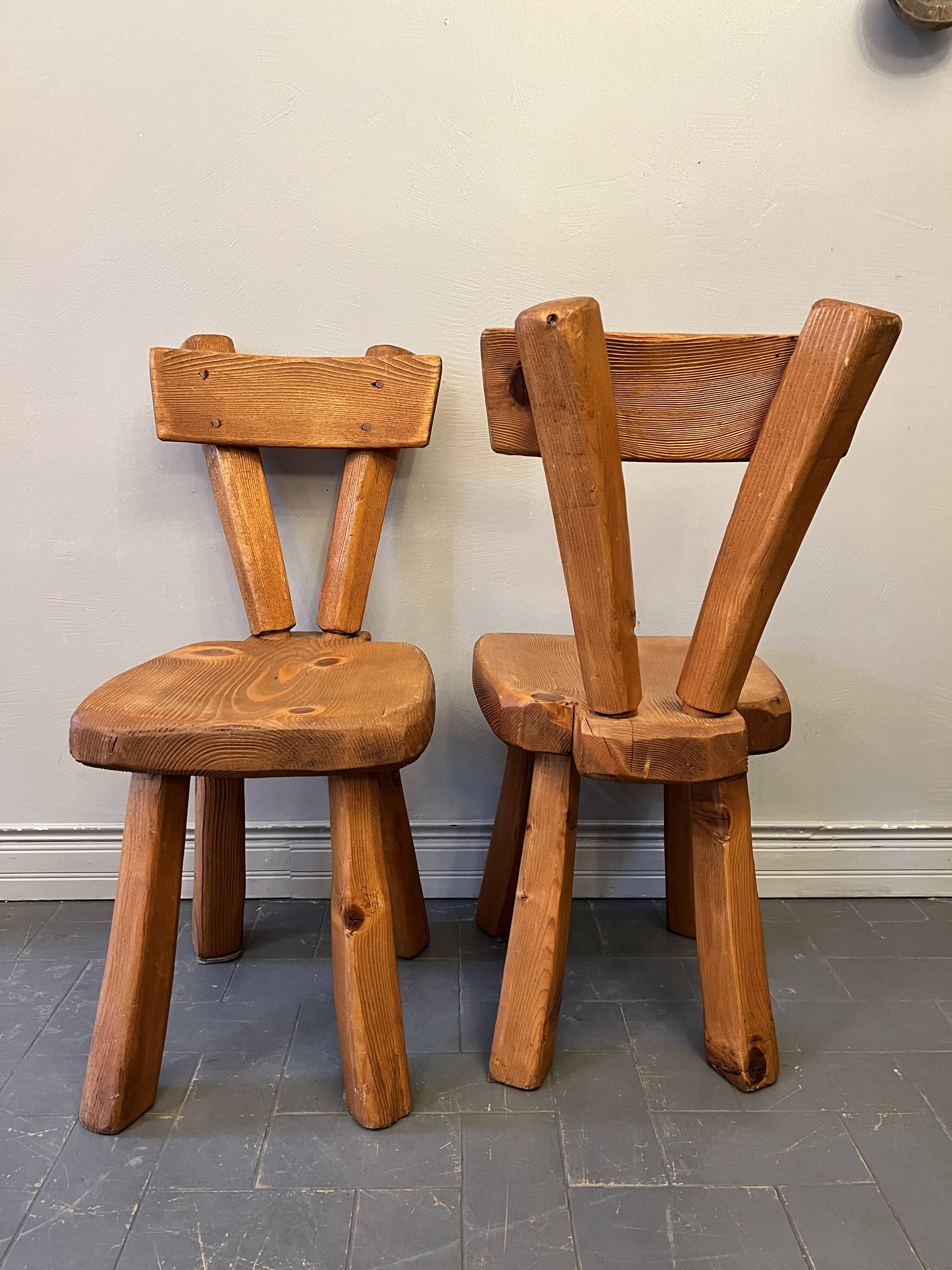 4 antique solid pine chairs