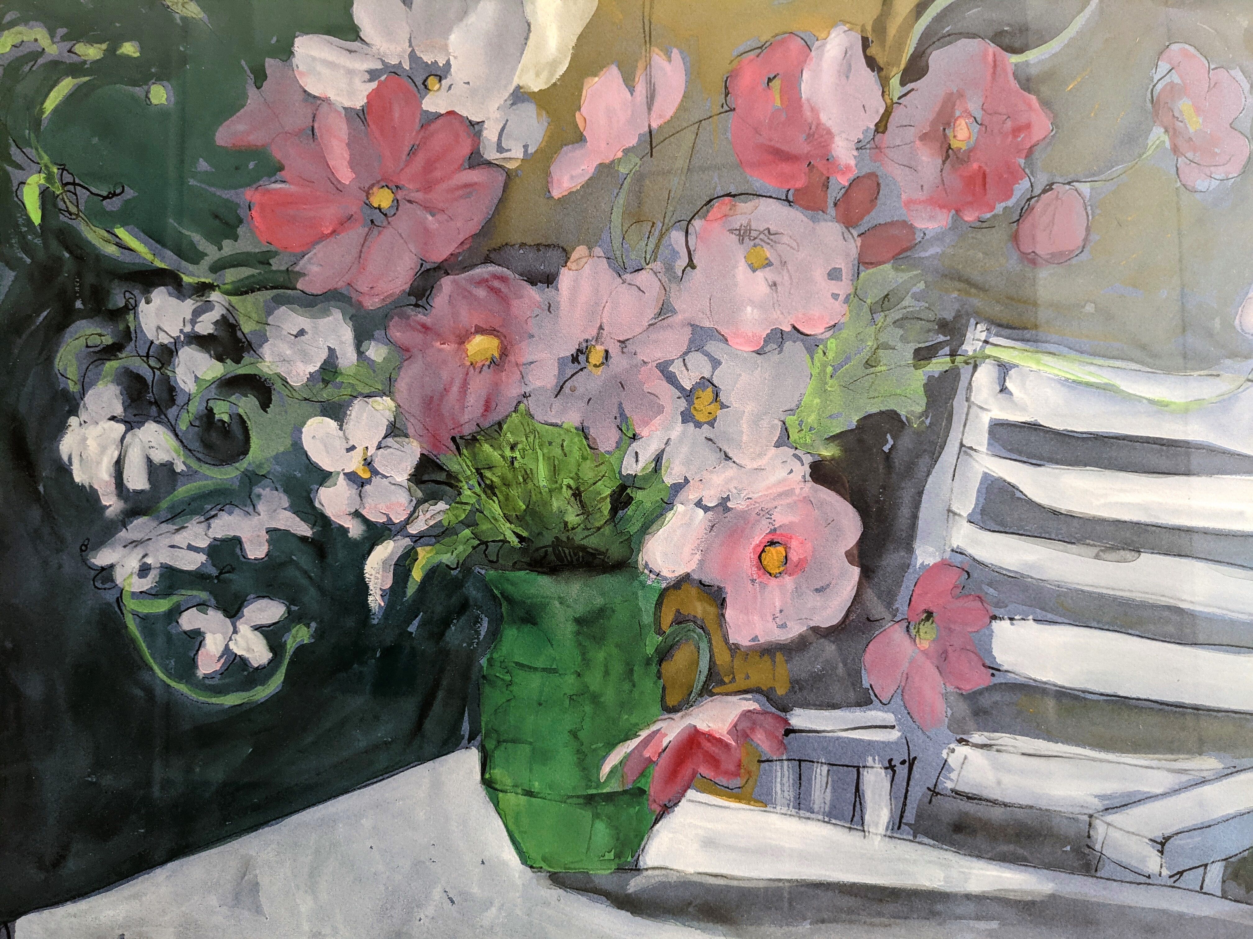 Tableau bouquet de fleur, aquarelle et gouache, signé et daté 1971