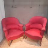 Paire de  fauteuil crapaud rouge