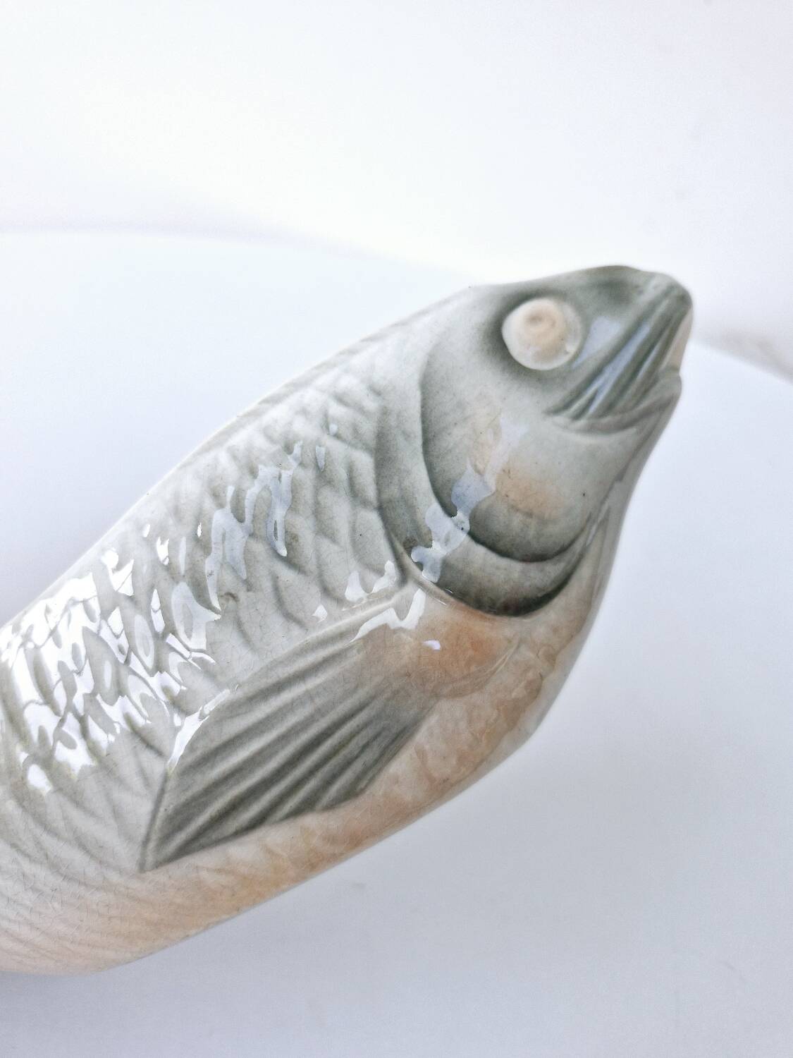 Gravy Boat With Handle Old Earthenware Ceramic Sarreguemines Salmon Fish Shape