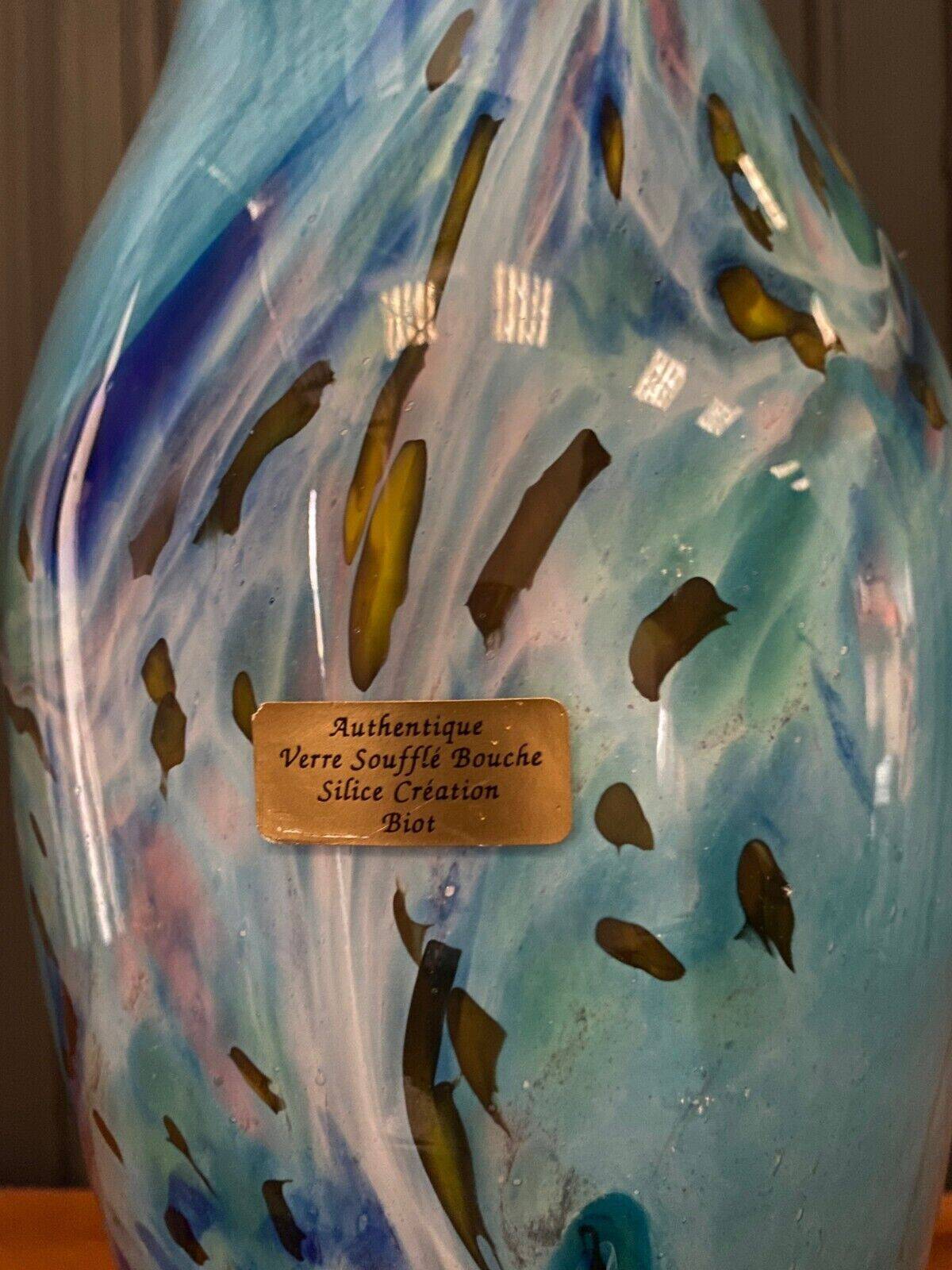 Vase in authentic blown silica glass creation by Biot 20th century