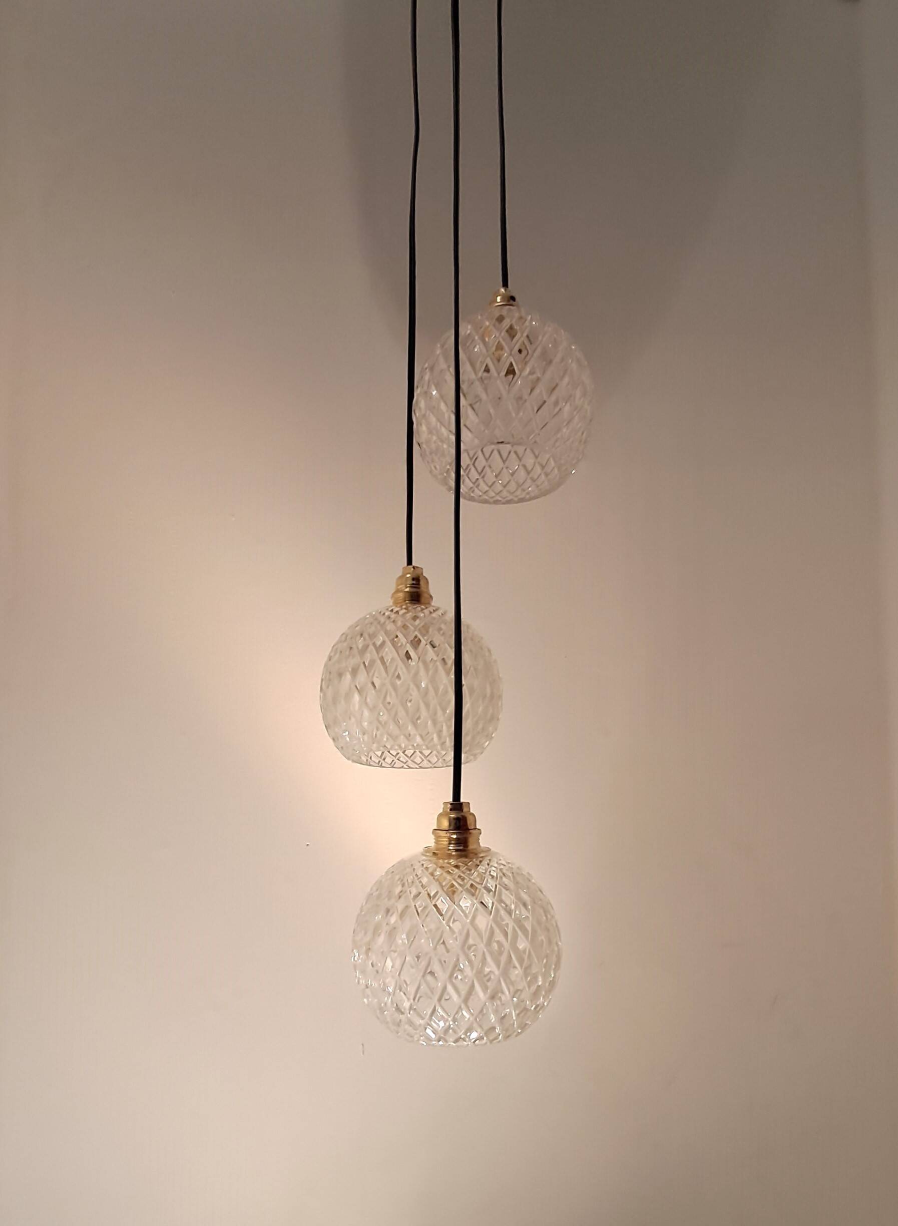 3-light modular pendant light in cut crystal