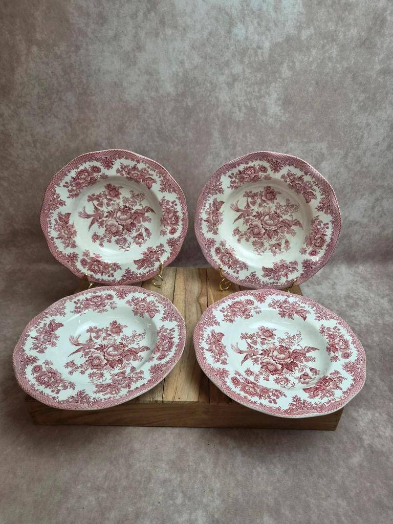 Set of 4 Enoch Wedgwood deep plates – Asiatic Pheasants – Vintage English earthenware