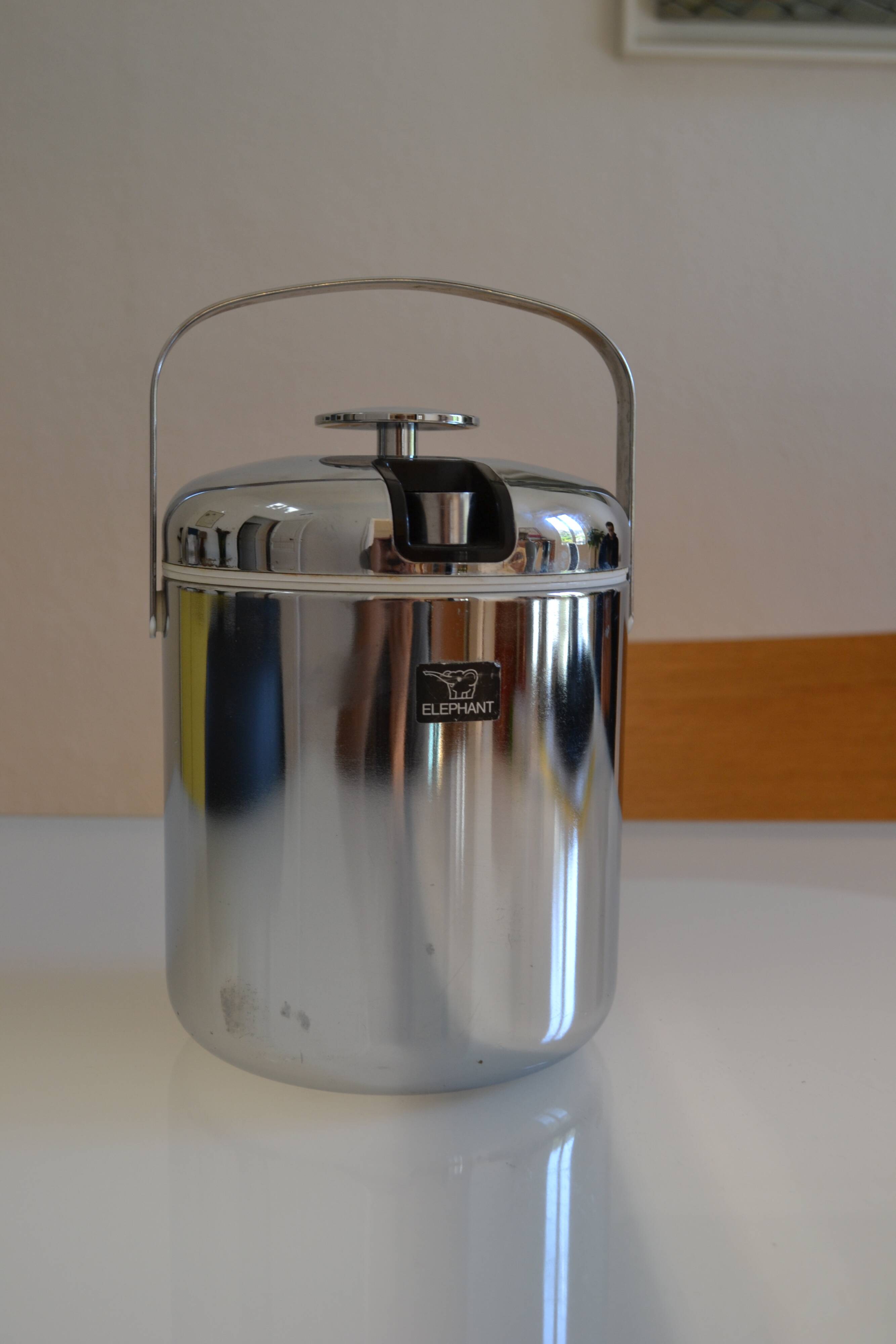 chrome metal ice bucket or elephant ice cubes made in Japan vintage 1970