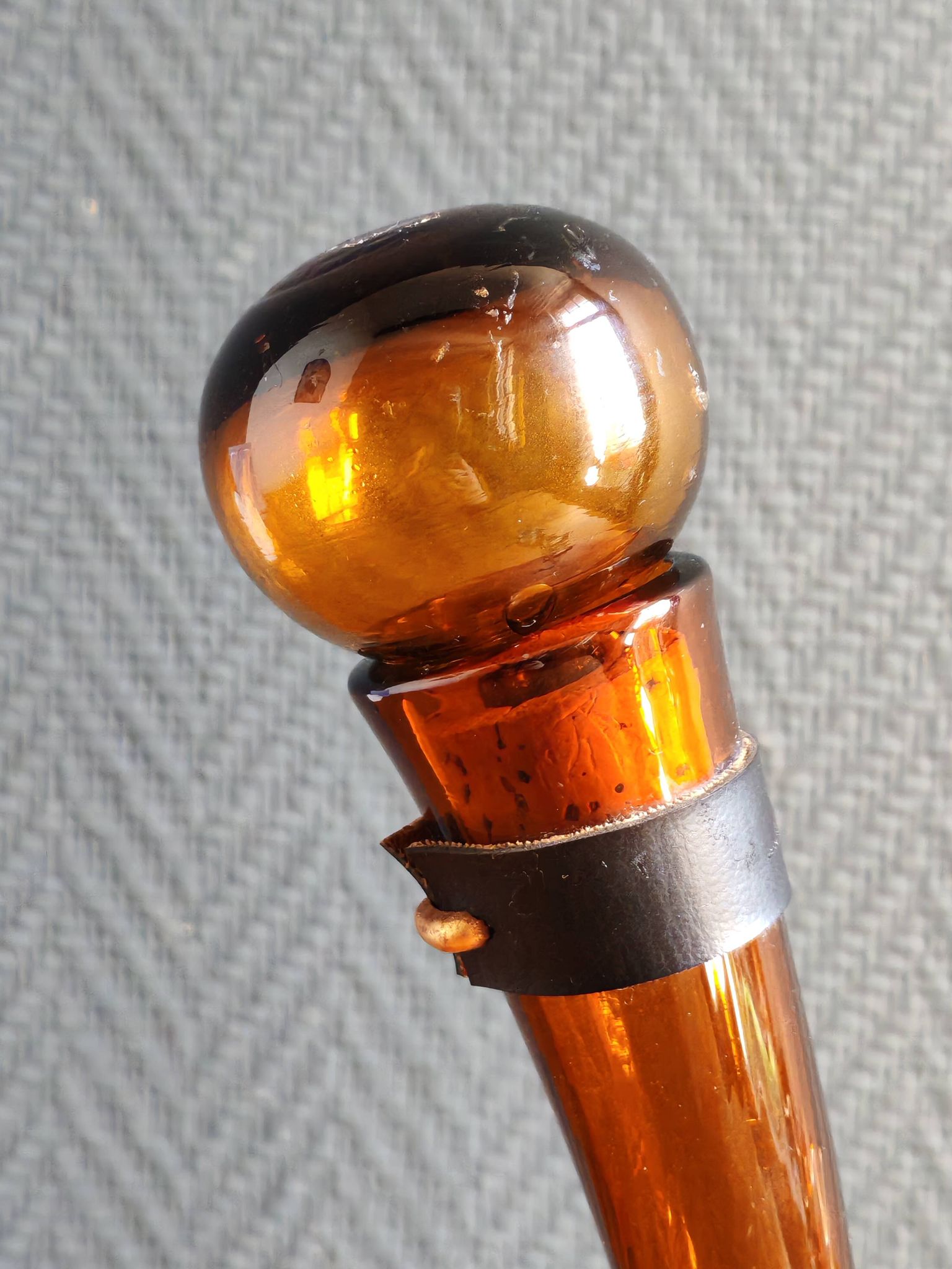Vintage Amber Glass Wine Carafe - Artisan Decanter in Porron Style