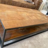Coffee table sheet metal and natural teak, Le Cèdre Rouge