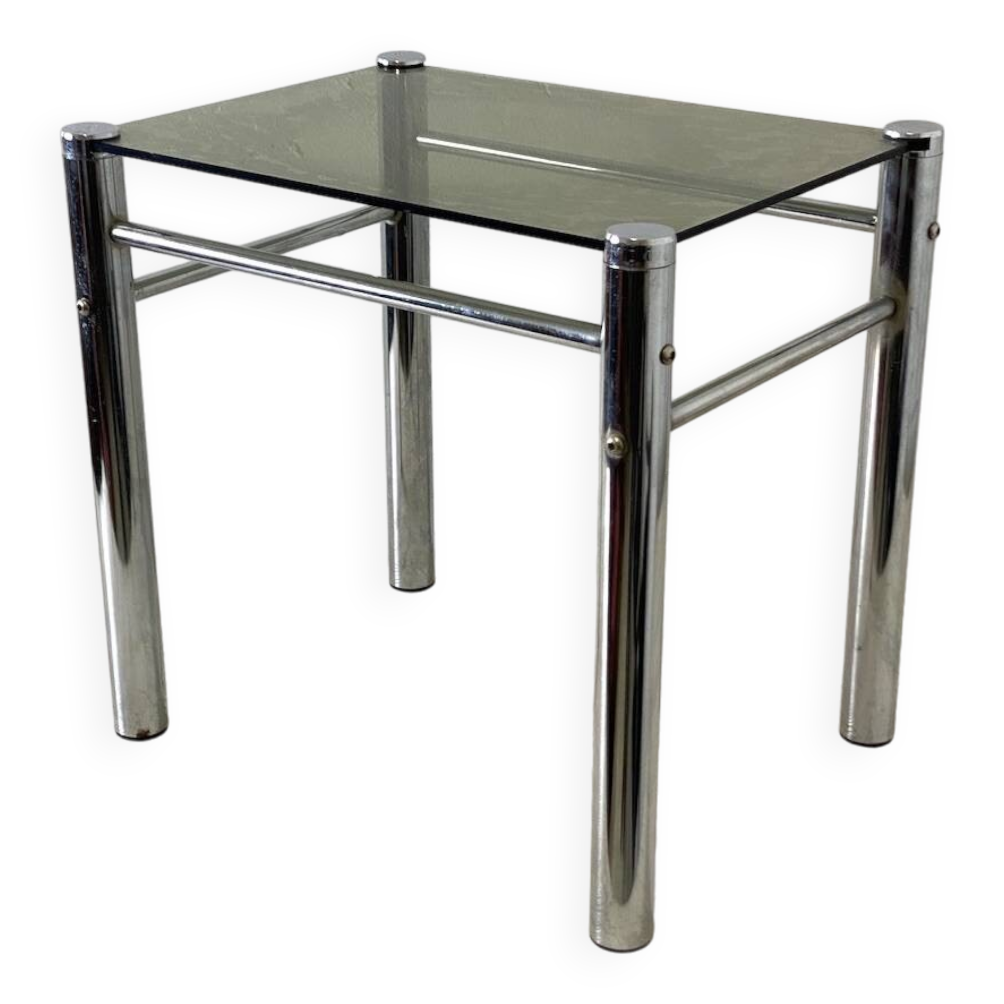 Vintage 70's chrome and smoked glass side table