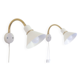 Pair of Scandinavian wall lights, white and gold metal