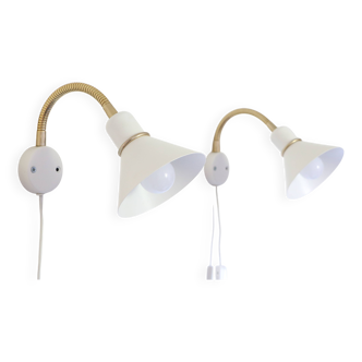 Pair of Scandinavian wall lights, white and gold metal