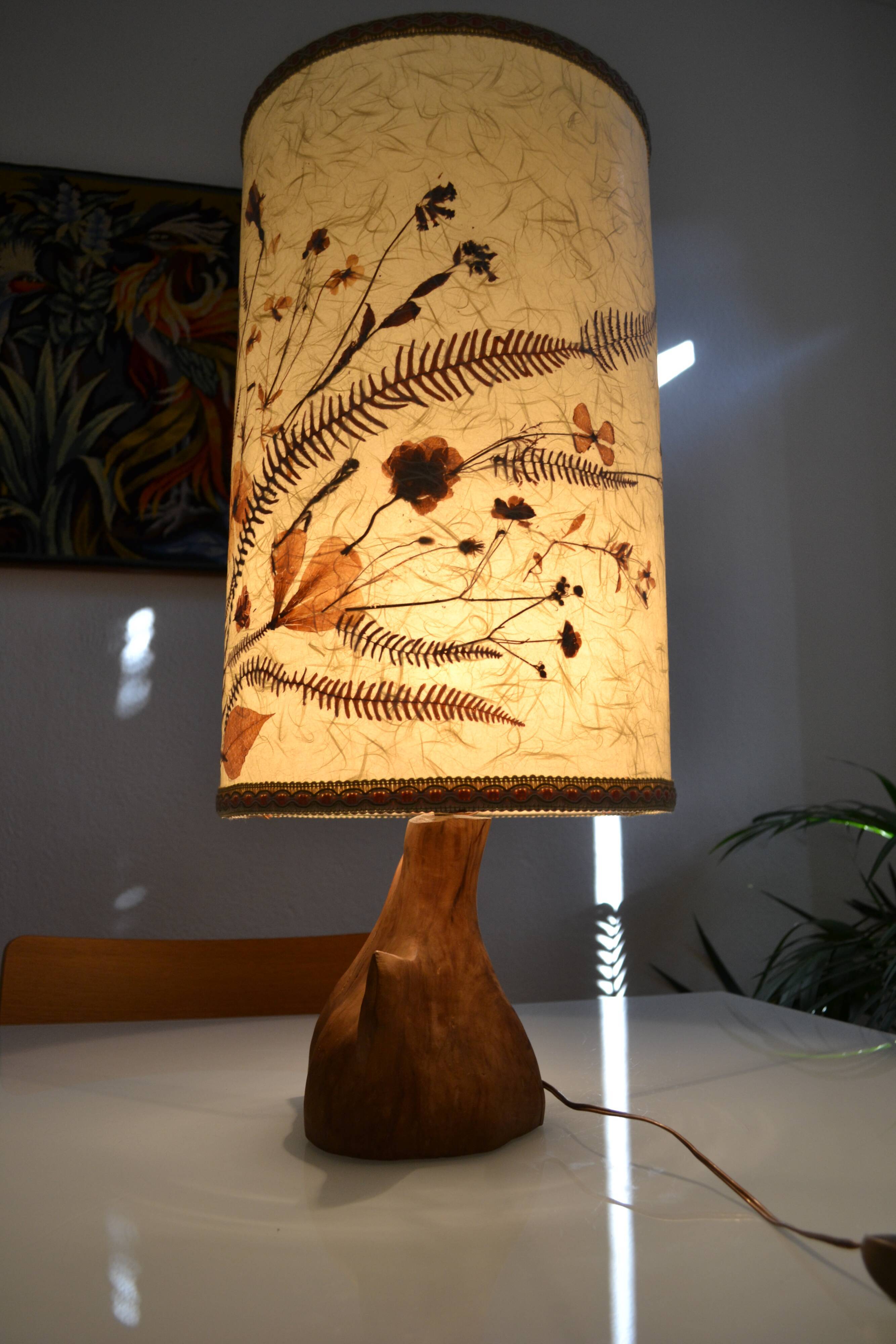 Modernist brutalist lamp free form 60's olive wood