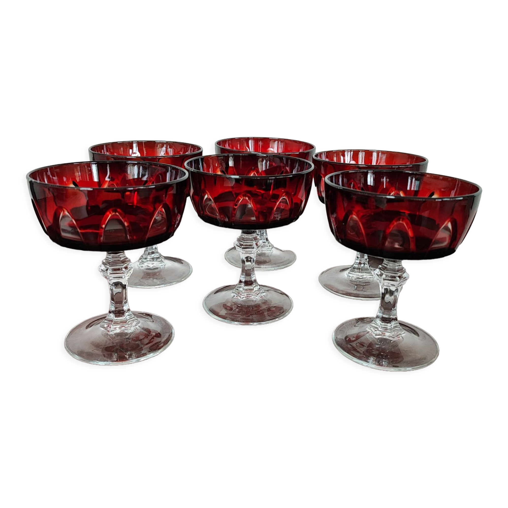 Old crystal glasses on foot champagne glass,