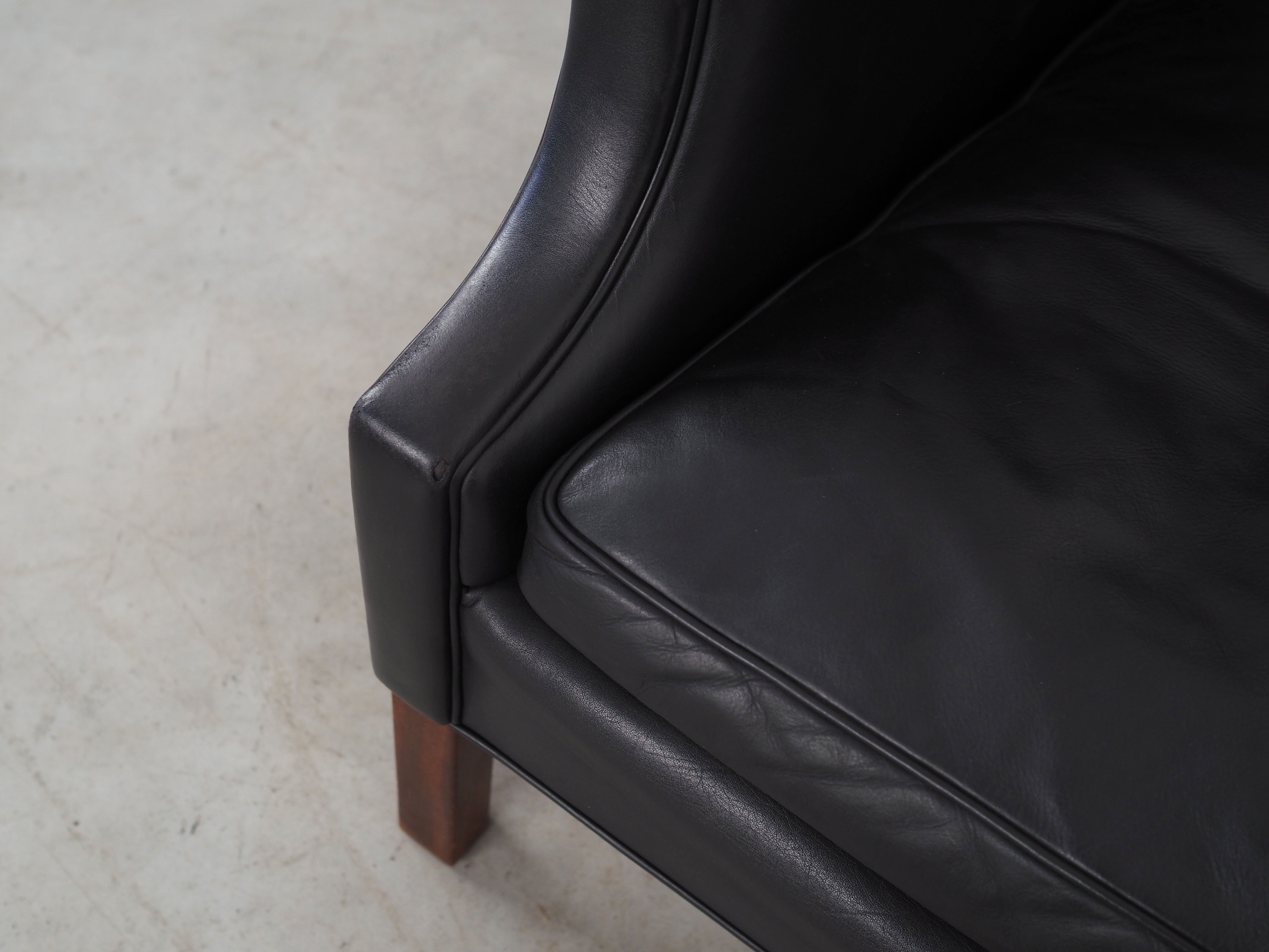 Black leather armchair, Danish design, 1970s, production: Denmark