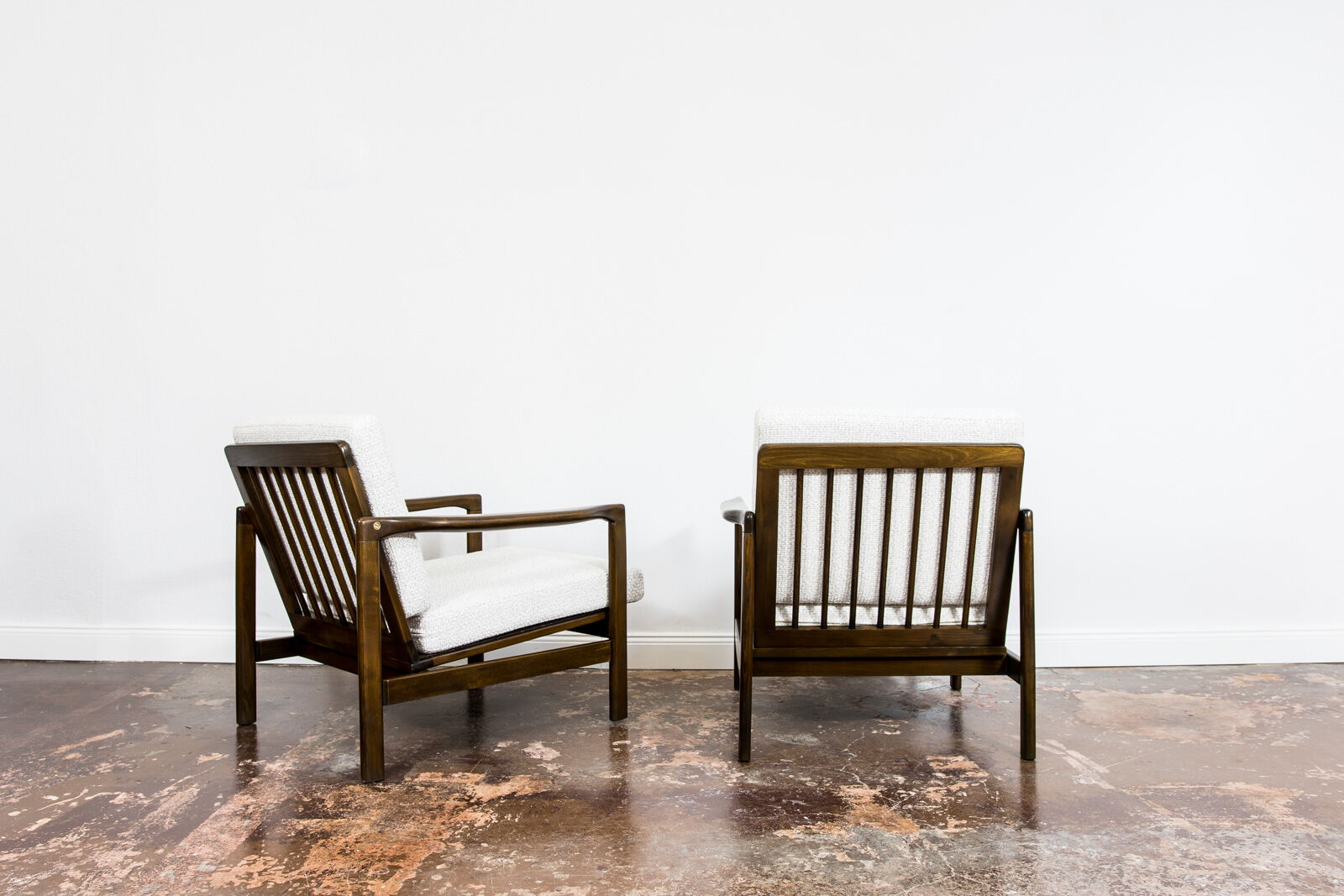 Pair of Restored White Grey B-7522 armchairs by Zenon Bączyk, 1960’s