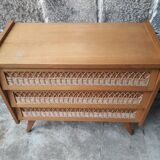Vintage chest of drawers in rattan compass feet