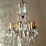 Old chandelier with tassels, bronze and crystal, 8 lights. Louis XV style.