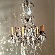 Old chandelier with tassels, bronze and crystal, 8 lights. Louis XV style.