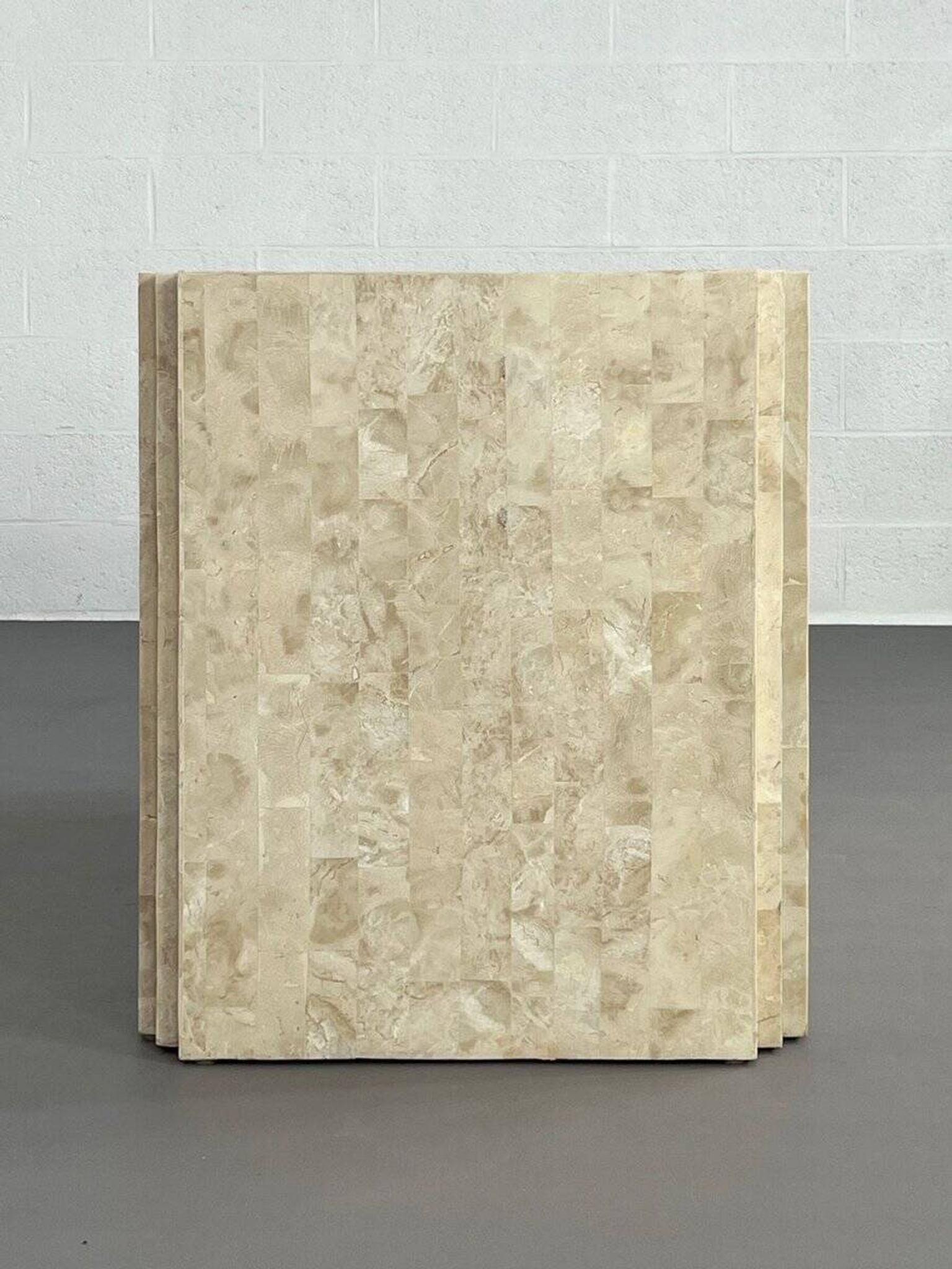 Vintage sideboard in stone and brass marquetry, 1980s