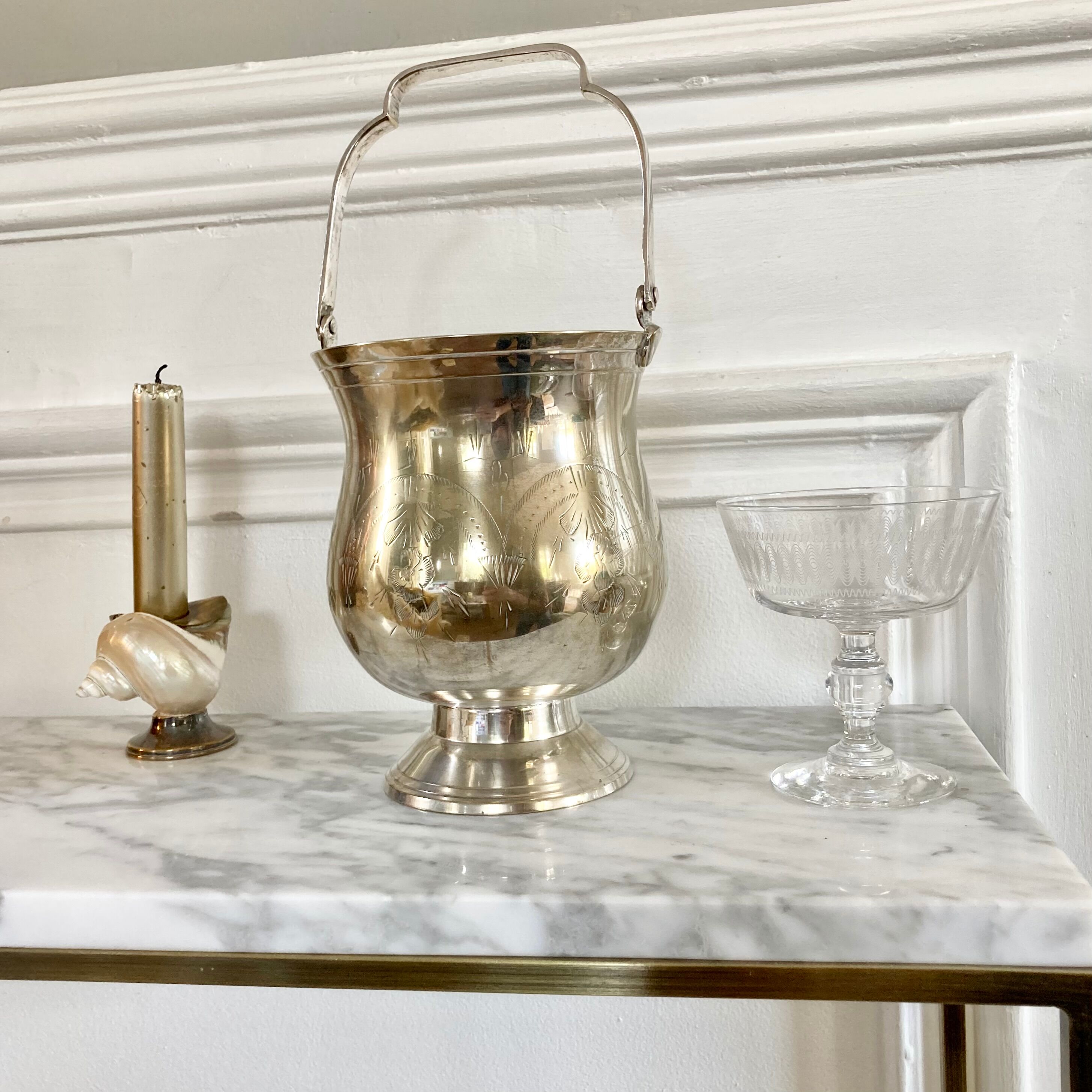 Silver metal ice bucket