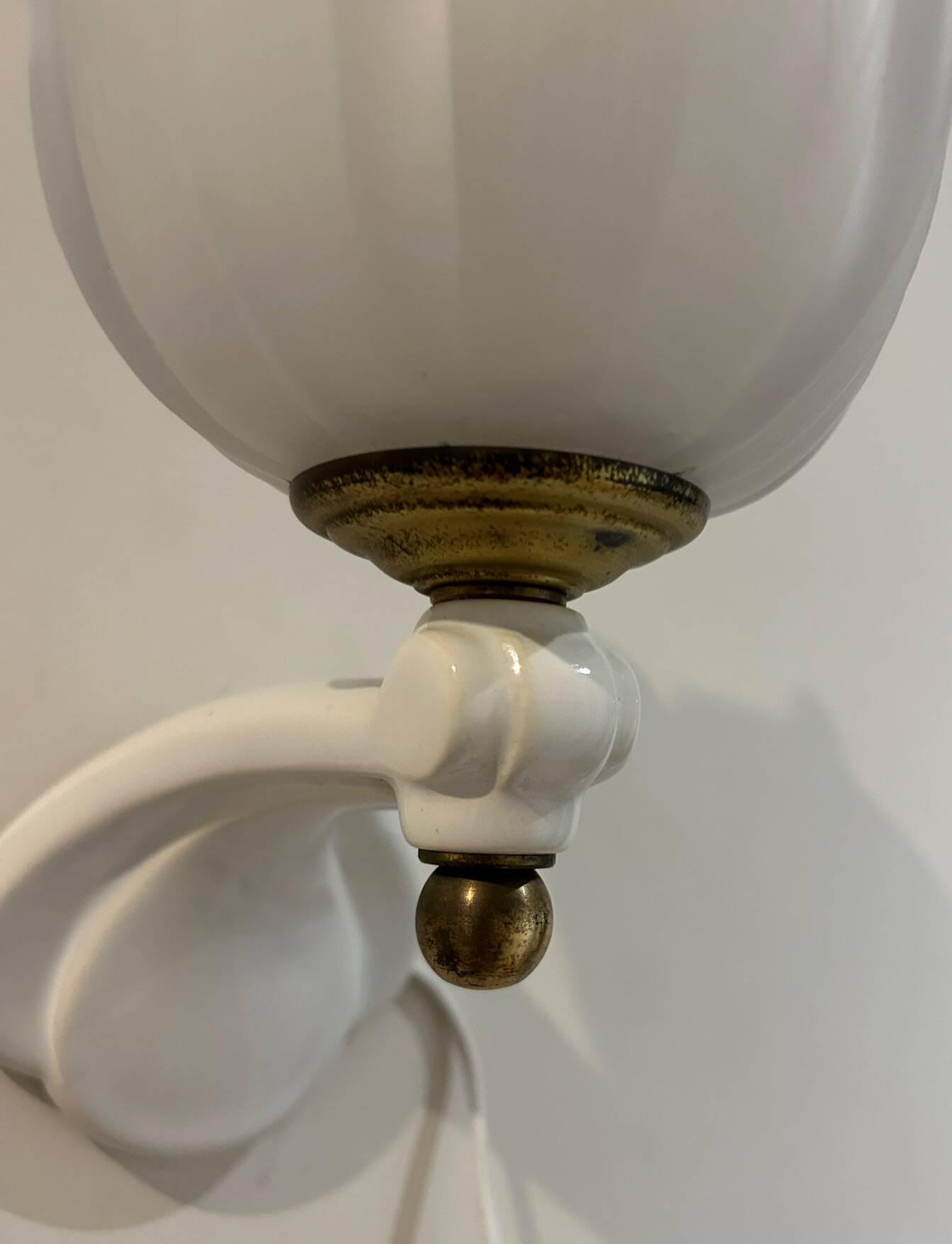 pair of ceramic and frosted glass wall lights 1950