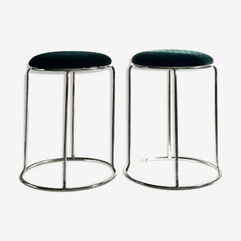 Duo de tabourets chrome et velours vert