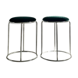 Duo of stools, chrome and green velvet