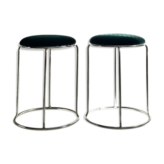 Duo of stools, chrome and green velvet