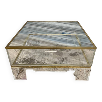 80s end coffee table in plexiglas, brass glass