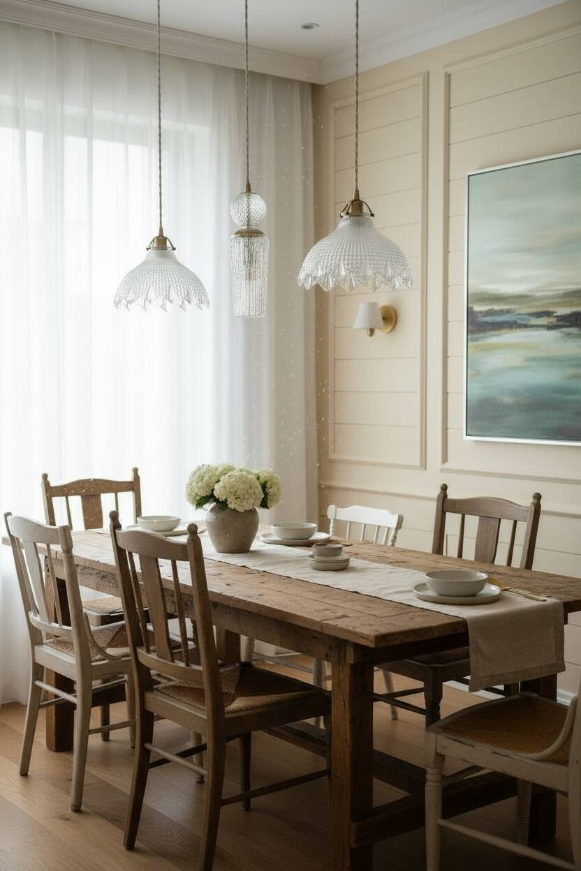 Triple pendant light with Holophanes and vintage tulips